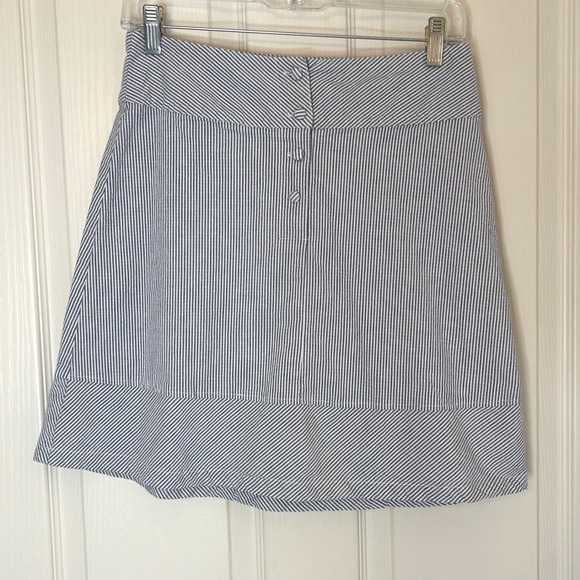 For Cynthia Dresses & Skirts - FOR CYNTHIA Petite Striped A-Line Button Front Skirt Navy White Classic  Coastal